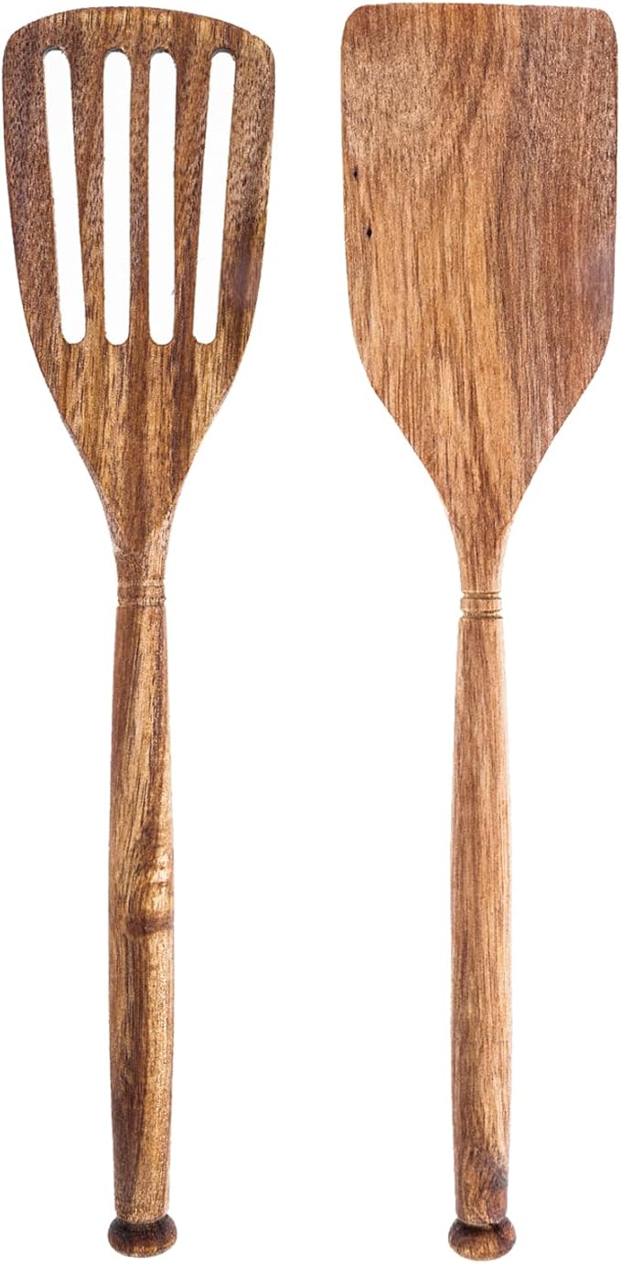 2pc Solid Acacia Wood Spatulas Kitchen Utensils Set Cooking Baking Home Essentials, 12.5 Inch