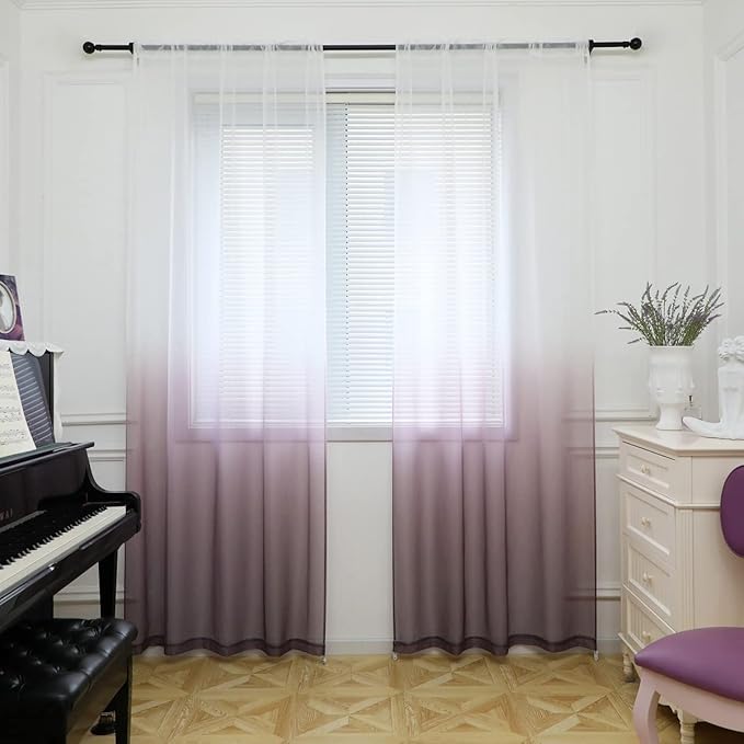 Windows Gradient Sheer Curtains 63 Inches Length 2 Panels Voile Light Filtering Sheer Curtains Panel Basic Rod Pocket for Bedroom Living Room Children Room Kitchen Yard