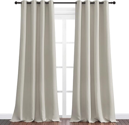 NICETOWN Natural Room Darkening Curtains 120" Long for Boho Farmhouse Home Decoration, 55" Wide, Set of 2, Window Treatment Total Privacy Drape Panels for Bedroom Living Room Guest Room