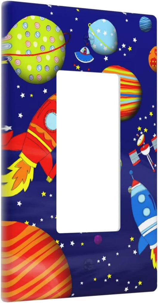 Space Astronaut Single Rocker Light Switch Wall Plate Cover Decorative 1-Gang for Outlet Boys Kids Room Bathroom Bedroom Home Kitchen One Decora Receptacle Polycarbonate Power Gear 4.5" x 2.76"