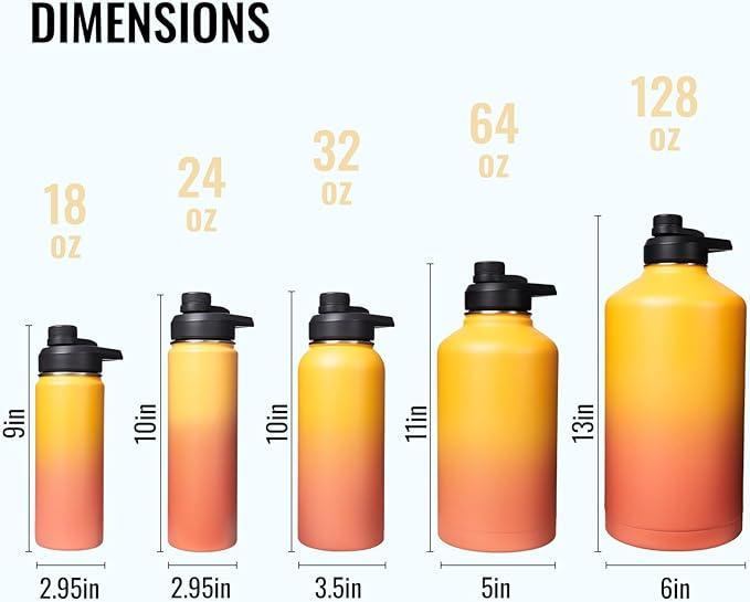 18oz Insulated Water Bottle with Handle, Stainless Steel Water Bottles with Wide Mouth, Double Wall Vacuum Sports Water Bottle, BPA Free, Keep Cold and Hot, Yellow&Orange