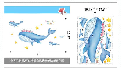 Wall Sticker Cartoon Wall Decals Removable DIY Wallpaper Waterproof Decor Mural for Nursery Baby Kids Bedroom Living Room Bathroom Kitchen Decoration Starry Whale 19.627.5"