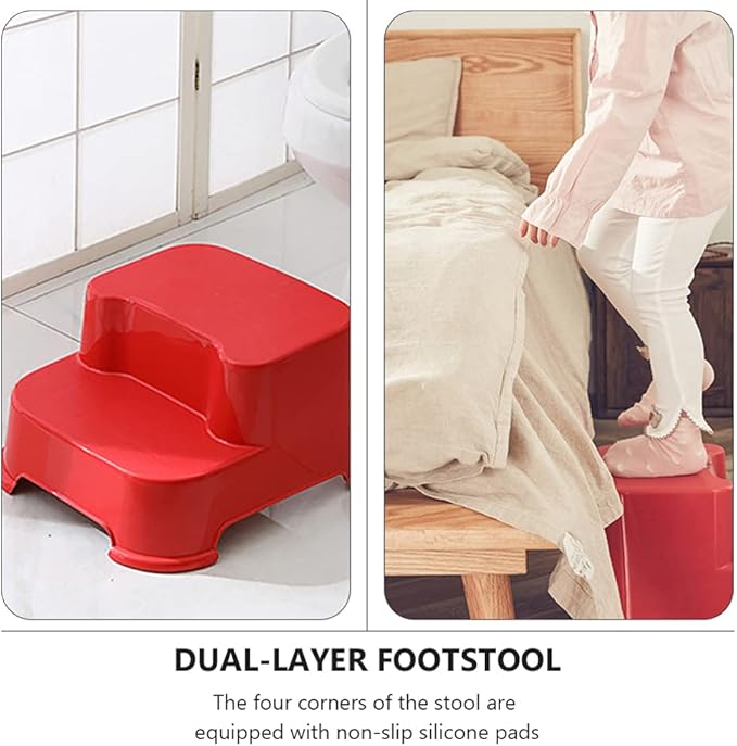 Toyvian Two Step Step Stools Safety Steps Toilet Potty Training Stool Non- Slip Foot Stool Bedside Step Stool for Kitchen Bathroom Bedroom Red