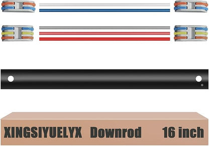 16" Ceiling Fan Downrod, 【1 Outside Diameter】 Black Extended Downrod, including 4 Wire Connectors and 5 Extension Wires (No Threads)