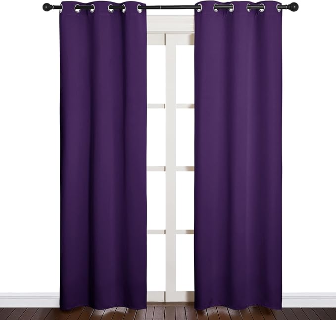 NICETOWN Blackout Curtain Panels for Kids Room, Triple Weave Home Decoration Thermal Insulated Solid Ring Top Blackout Curtains/Drapes (Set of 2, 34 x 84 inches, Royal Purple)