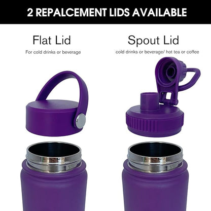 18oz Insulated Water Bottle ，Stainless Steel Sports Water Cup Flask with 2 Lids, Wide Mouth Travel Thermal Mug,Outdoor Sports Bottle（Purple）