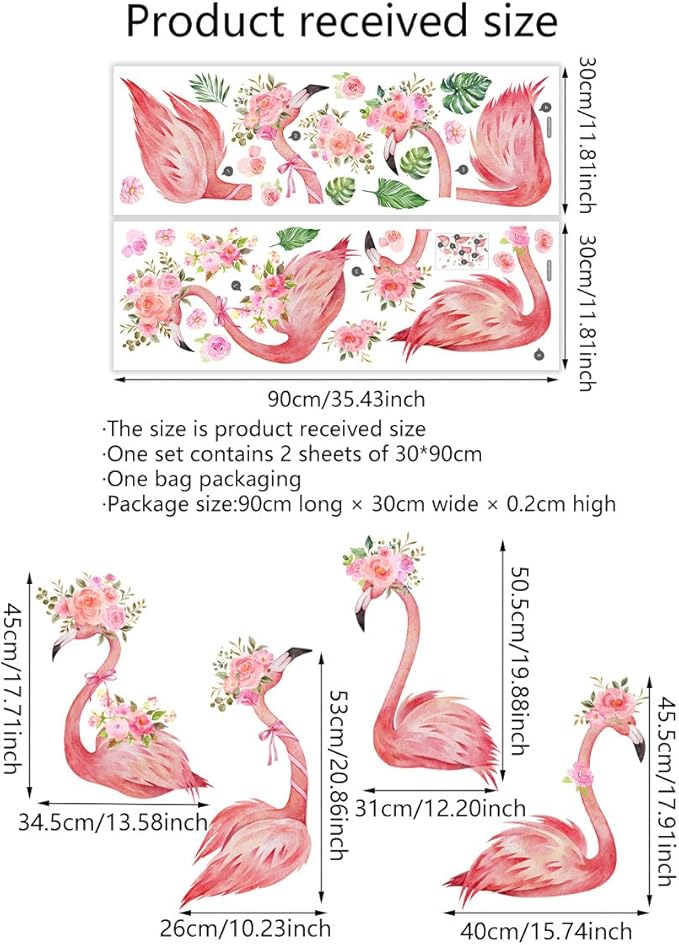 Pink Flamingo Wall Decals - Stylish Bird and Flower Stickers for Home Decor