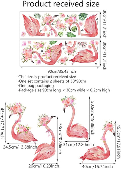 Pink Flamingo Wall Decals - Stylish Bird and Flower Stickers for Home Decor