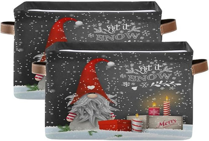 Winter Gnomes Storage Basket Fabric Kitchen Baskets Let it Snow Christmas Decorations Open Home Storage Bins Boxes Foldable Organizer Bag for Toy Book Shelf Closet Baskets 16×12×8 Inches