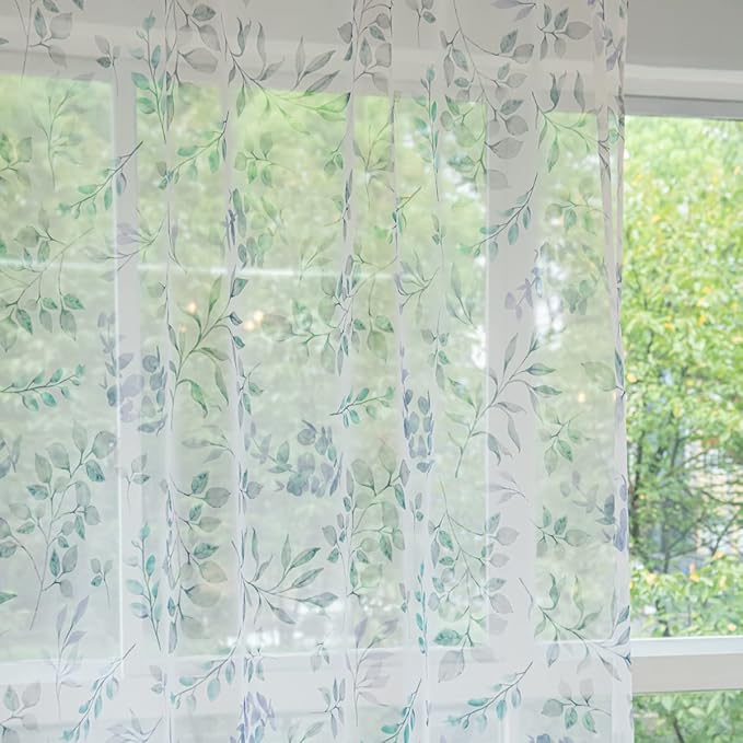 Windows Printing Pattern Sheer White Curtains 63 Inches Length 2 Panels Voile Light Filtering Sheer Curtains Panel Basic Rod Pocket for Bedroom Living Room Children Room Kitchen Yard