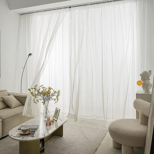 Windows Semi White Sheer Curtains 58 Inches Length 52 Inches Width 2 Panels Set Translucent Sheer Curtain Basic Rod Pocket for Bedroom Children Living Room Yard Kitchen