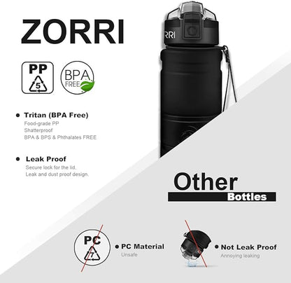 ZORRI 14/17/ 24/32 OZ Water Bottles, BPA Free Tritan Lightweight Leak Proof Sport Bottle with Brush, Lock Feature, Track Marker, and Flip Lid for Kids School, Fitness, Office, Sports & Outdoors