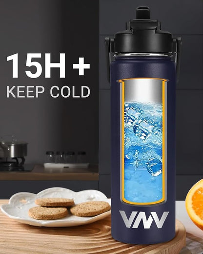 VNV 24 Oz Insulated Water Bottle, Stainless Steel Vacuum Double Wall Insulated Thermos, Leak Proof Travel Mug with Straw Lid, for Home and Outdoor