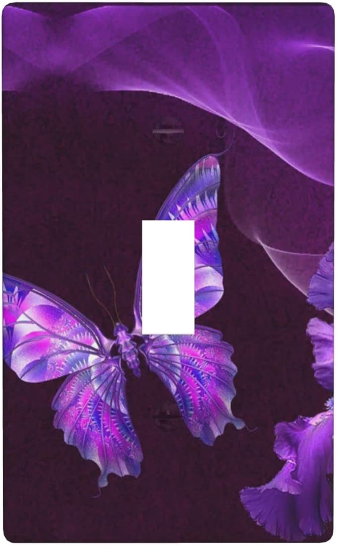 Purple Butterfly Flower Single Toggle Light Switch Wall Plate Cover Decorative 1-Gang for Girls Room Bathroom Bedroom Home Kitchen One Lightswitch Polycarbonate 4.5" x 2.76"