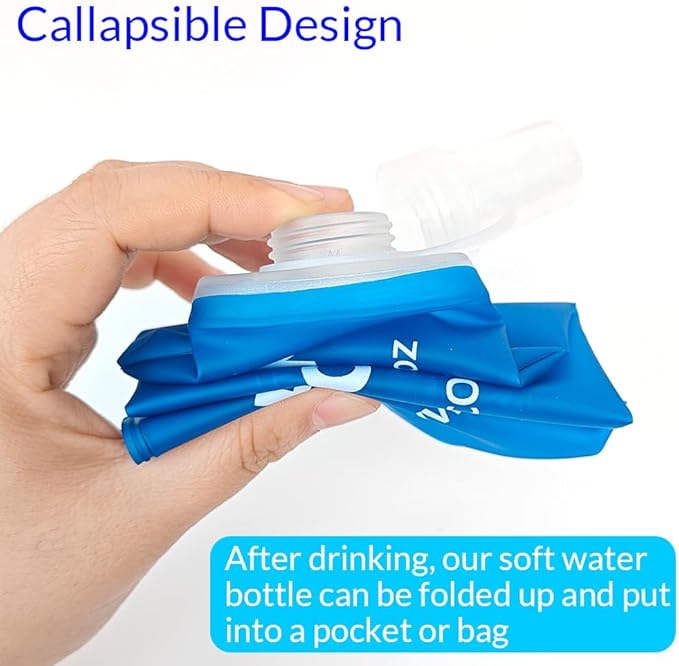 150 ml/5 oz Soft Flask, Flexible TPU Soft Water Flask for Running Vest, BPA-Free Hydration Flask for Running, Hiking, Cycling, Climbing-Blue