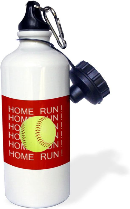 3dRose Softball Home Run on red background-Sports Water Bottle, 21oz , Multicolored