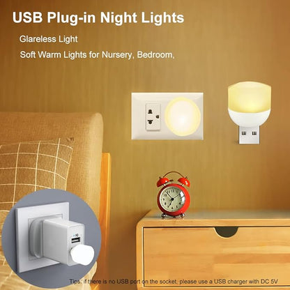 USB Night Light, Mini Warm White LED Nightlights for Nursery, Bedroom, Kitchen, Stairs, Hallway, 4-Pack