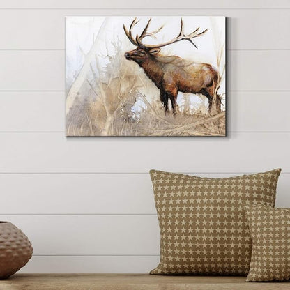 Renditions Gallery Canvas Animal Wall Art Home Paintings & Prints Brown Big Horn Elk Modern Abstract Canvas Wall Hanging Wildlife Decorations for Bedroom Office Kitchen - 18"x27" LT33