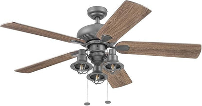 Prominence Home Piercy, 52 Inch Farmhouse LED Ceiling Fan with Light, Remote Control, Three Mounting Options, 5 Dual Finish Blades, Reversible Motor - 51430-01 (Bronze)