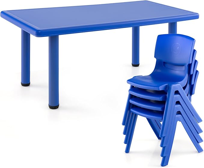 48" L x 24" W Kids Table and 4 Chairs Set, 1-8 Year Old Toddler Activity Craft Table for Toddlers Home, Nursery, Classrooms - Blue