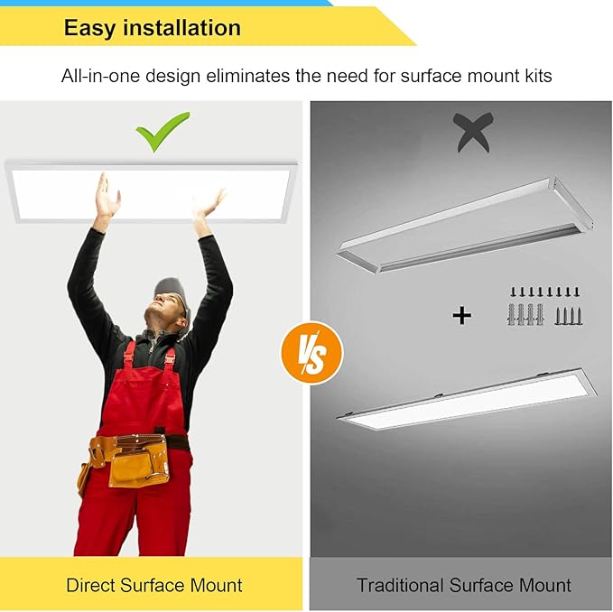 AIKVSXER 1x4 LED Flat Panel Light CPANL Surface Mount LED Ceiling Light, 5500LM 50W TRIAC 10-100% Dimmable, 3000/4000/5000k Selectable, 120V LED Kitchen Ceiling Light Fixtures for Garage/Laundry 2PACK