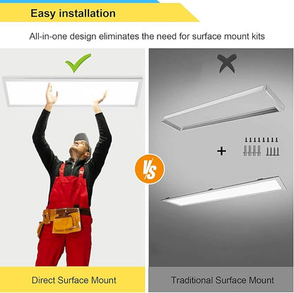 AIKVSXER 1x4 LED Flat Panel Light CPANL Surface Mount LED Ceiling Light, 5500LM 50W TRIAC 10-100% Dimmable, 3000/4000/5000k Selectable, 120V LED Kitchen Ceiling Light Fixtures for Garage/Laundry 2PACK