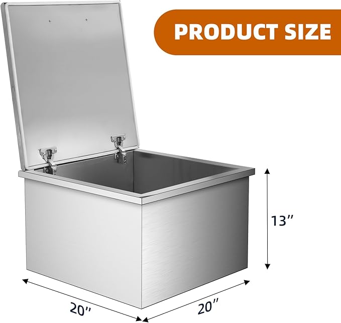 Upgraded Drop in Ice Chest, Stainless Steel Ice Cooler, Commercial Ice Bin with Cover, Outdoor Kitchen Ice Bar, Drain-Pipe and Drain Plug Included, for Cold Wine Beer