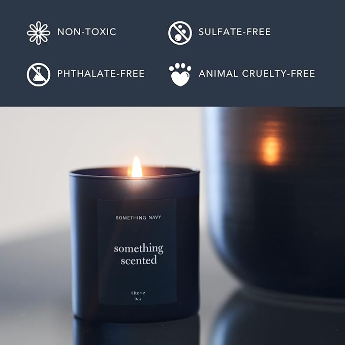 NYC Inspired Scented Candle: Something Scented (Something Navy) - Magnolia & Sandalwood Scent, 9oz, 50 Hour Burn, Vegan Soy & Coconut Blend Candle for Home Decor, Gift for Women & Men