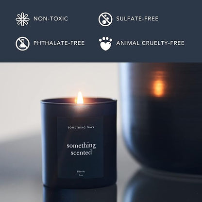 NYC Inspired Scented Candle: Something Scented (Something Navy) - Magnolia & Sandalwood Scent, 9oz, 50 Hour Burn, Vegan Soy & Coconut Blend Candle for Home Decor, Gift for Women & Men