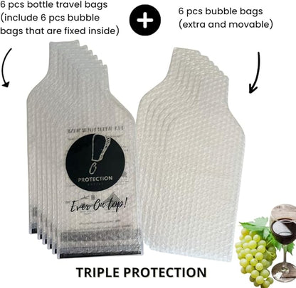 [TRIPLE PROTECTION] 6 Set (12 pcs) Reusable Wine Bottle Travel Protector Bags - Unbreakable Wine Bags for Travel, Wine Protector bags for Travel Double Layer Wine Bubble Bag for Travel