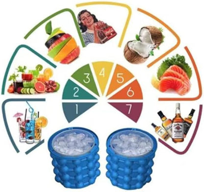 (2 in 1) Ice Cube Maker, Round,Portable .Silicone ice Bucket and ice Mold with lid, Portable Silicon Ice Cube Maker(Blue)