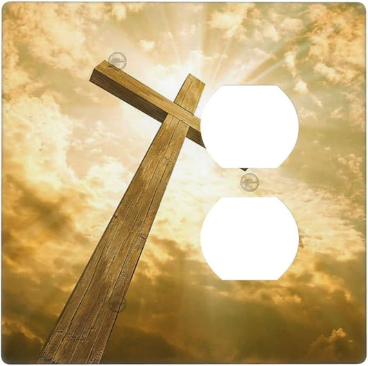 Christ Jesus Cross Sky Decorative Combo 1 Blank Duplex Outlet Switch Cover Wall Plate 2 Gang for Electrical Kitchen Living Room Bedroom Bathroom Home Novelty Decorate