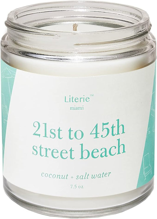 Miami Inspired Scented Candle: 21st to 45th Street Beach - Coconut & Salt Water Scent, 7.5oz, 40 Hour Burn, Vegan Soy & Coconut Blend Candle for Home Decor, Gift for Women & Men