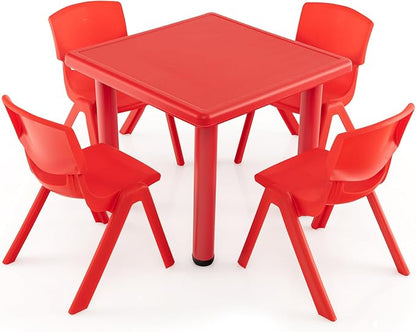 24" L x 24" W Kids Table and 4 Chairs Set, 1-8 Year Old Toddler Activity Craft Table for Toddlers Home, Nursery, Classrooms - Red