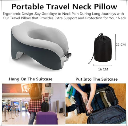 All-Round Head Support Neck Pillow,Memory Foam Travel Neck Pillow for Long Flights, Travel Pillow Comfortable and Breathable is for Car, Train, Bus Trip,Home and office Use (Grey)