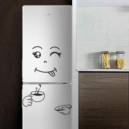 2pcs Kitchen Fridge Stickers A Funny Face Looks Like You are Enjoying Your Meal Wall Car Door Stickers Decor Decals Art Mural Paste, Green, JS2024-002