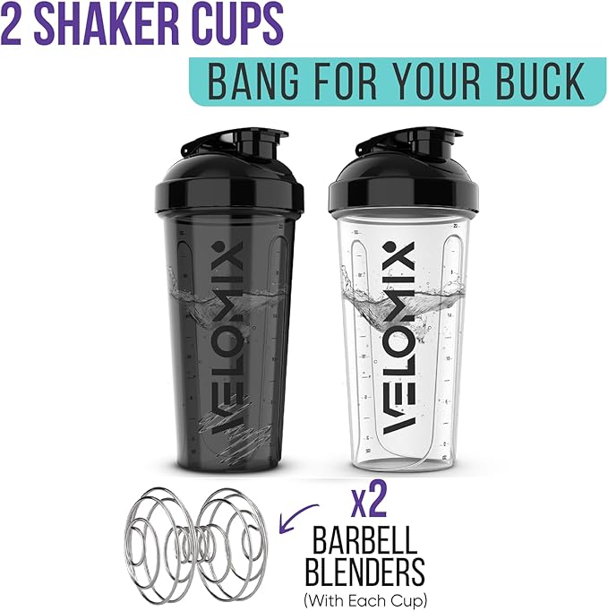 -2 Pack- 28 oz Protein Shaker Bottles for Protein Mixes - 2x Wire Whisk | Leak Proof Shaker Cups for Protein Shakes | Protein Shaker Bottle Pack | Shakers for Protein Shakes