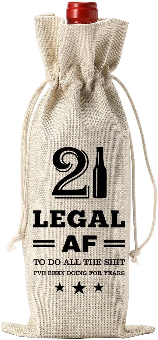 YUANHAO 21st Birthday Wine Bag, 21st Birthday Gifts for Her, 21st Birthday Gifts for Him, Funny 21st Birthday Gifts for Women Men, 21 Legal Af to Do All Wine Bag