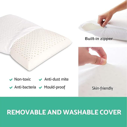 100% Natural Talalay Latex Pillow for Sleeping with Removable Cotton Cover, Premium Soft Bed Pillow Helps Relieve Pain and Pressure, Suitable for Side Back or Stomach Sleepers