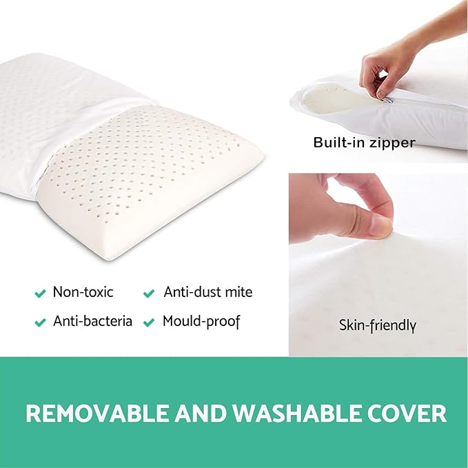 100% Natural Talalay Latex Pillow for Sleeping with Removable Cotton Cover, Premium Soft Bed Pillow Helps Relieve Pain and Pressure, Suitable for Side Back or Stomach Sleepers