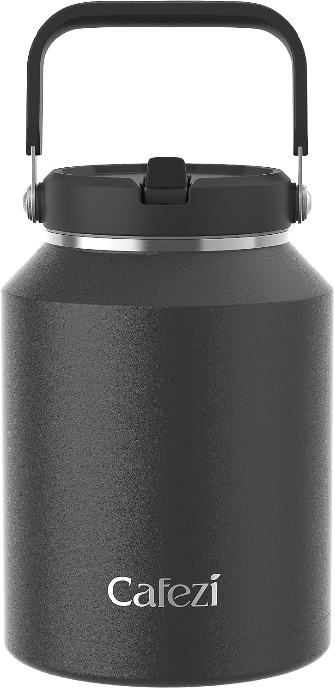 64 oz Insulated Water Bottle, Stainless Steel Water Bottles with Flip Straw and Top Handle, Leak Proof, No Sweat, Iced for 34 Hours, Vacuum Insulated Water Jug for Home, Office, Hiking, Car