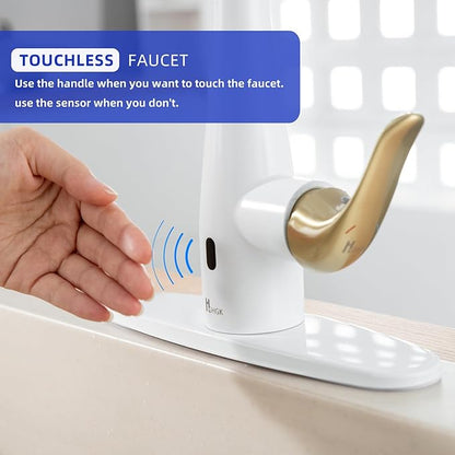 Touchless Kitchen Faucet with Soap Dispenser and Pull Down Sprayer - Single Handle Sensor Kitchen Sink Faucet, 1 or 3 Hole Design for Modern Farmhouse Kitchens, Rv, and Bar Sinks(Whit and Gold)