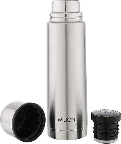 Milton Plain Lid 500 Thermosteel 24 Hours Hot and Cold Water Bottle, 1 Piece, 500 ml, Silver | Leak Proof | Office Bottle | Gym Bottle | Home | Kitchen | Hiking | Trekking | Travel Bottle