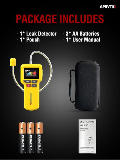 Natural Gas Detector, Aprvtio ALD-30 Gas Leak Detector with Audible & Visual Alarm, Portable Methane Propane Gas Detector for Home and RV, Probe with LED Light, Includes Battery x3 & Storage Bag