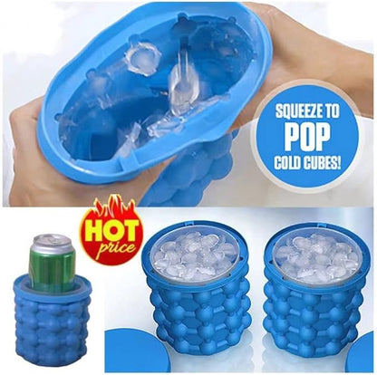 (2 in 1) Ice Cube Maker, Round,Portable .Silicone ice Bucket and ice Mold with lid, Portable Silicon Ice Cube Maker(Blue)