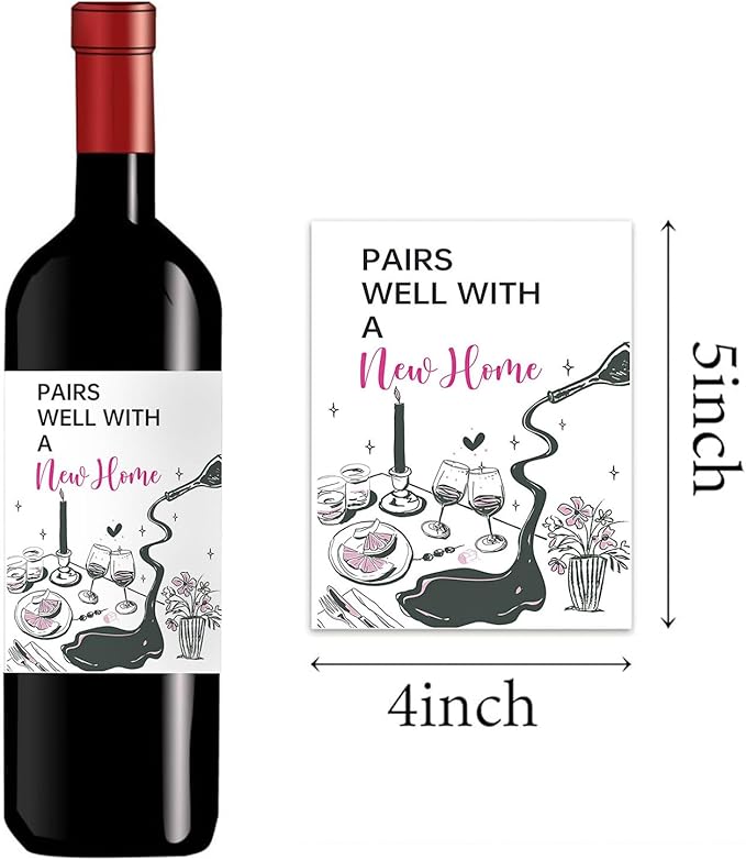 24 Pcs Housewarming New Home Wine Labels Housewarming Gifts New Home Housewarming Party Decorations New Place Gifts Realtor Gifts for Her Him Pairs Well with A New Home Wine Bottle Labels.