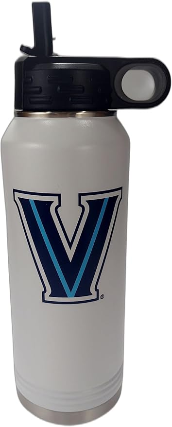 Villanova University Wildcats 32oz Stainless Steel Double Walled White Beverage Bottle with Flip Straw Spout - College Gear for Playoff Season – For Office, Home or Auto – Show your Wildcat Pride