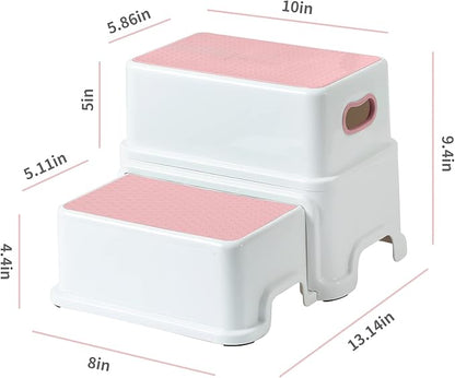 Victostar 2 Step Stool for Kids, Anti-Slip Sturdy Toddler Two Step Stool for Toilet Potty Training, Bathroom,Kitchen (Pink)