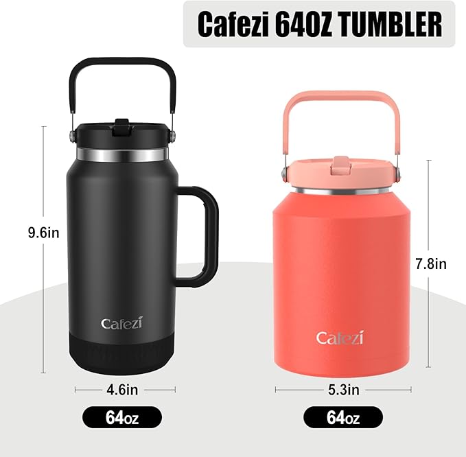 Water Bottle 64 oz, Stainless Steel Water Bottles with Flip Straw and Top Handle, Leak Proof Flip, No Sweat, Iced for 34 Hours, Vacuum Insulated Water Jug for Home, Outdoors, Car