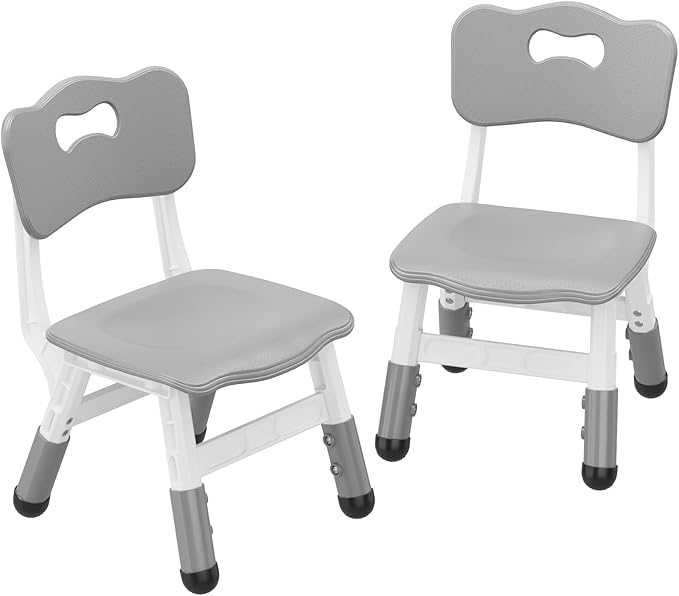 Adjustable Kids Chair (2pcs), 3 Level Height Adjustable Toddler Chair, Plastic Indoor Outdoor Child Chair for Children Age 2-8 Family School Home Daycare Use, Gray